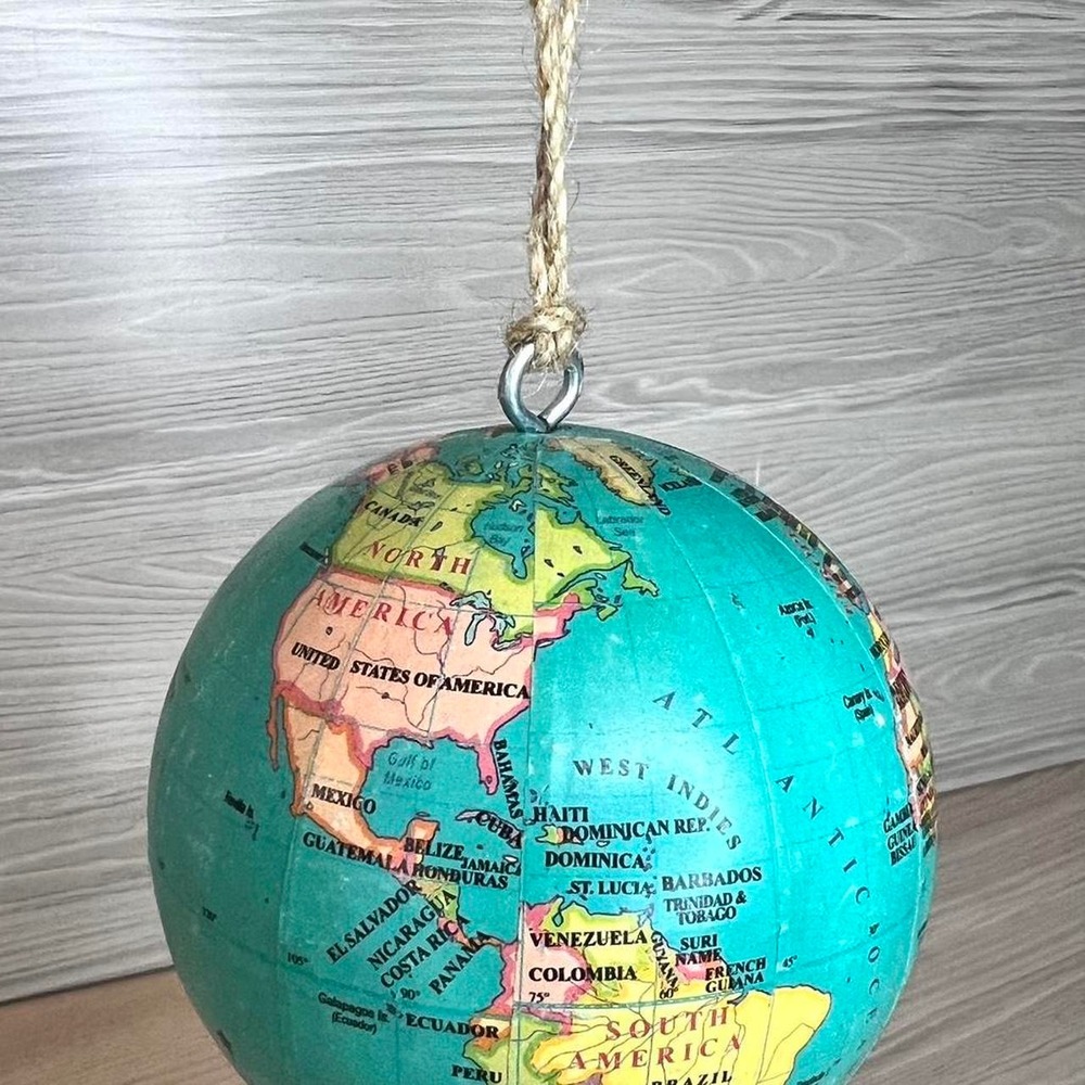 Globe 3" Ornament Earth America Map Travel Light Weight Restoration Hardware